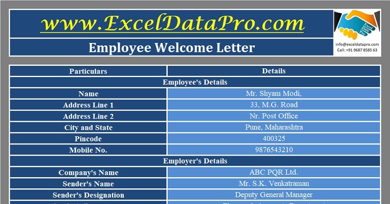 Download Employee Welcome Letter Excel Template