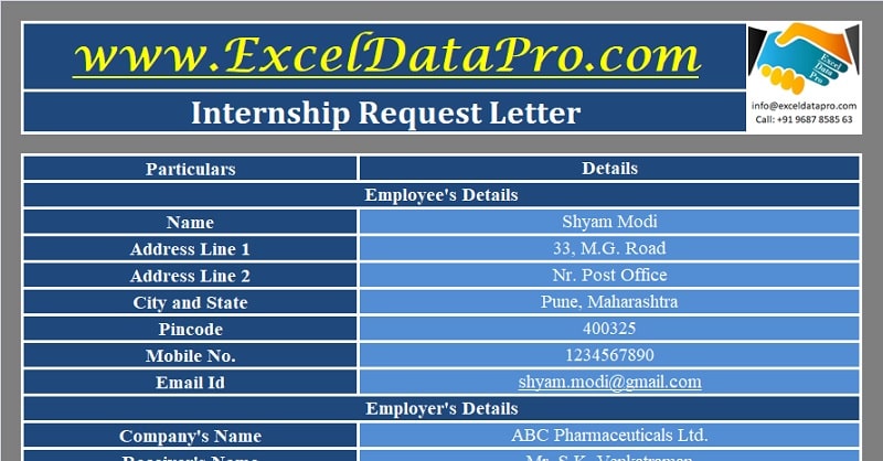 Download Internship Request Letter Excel Template