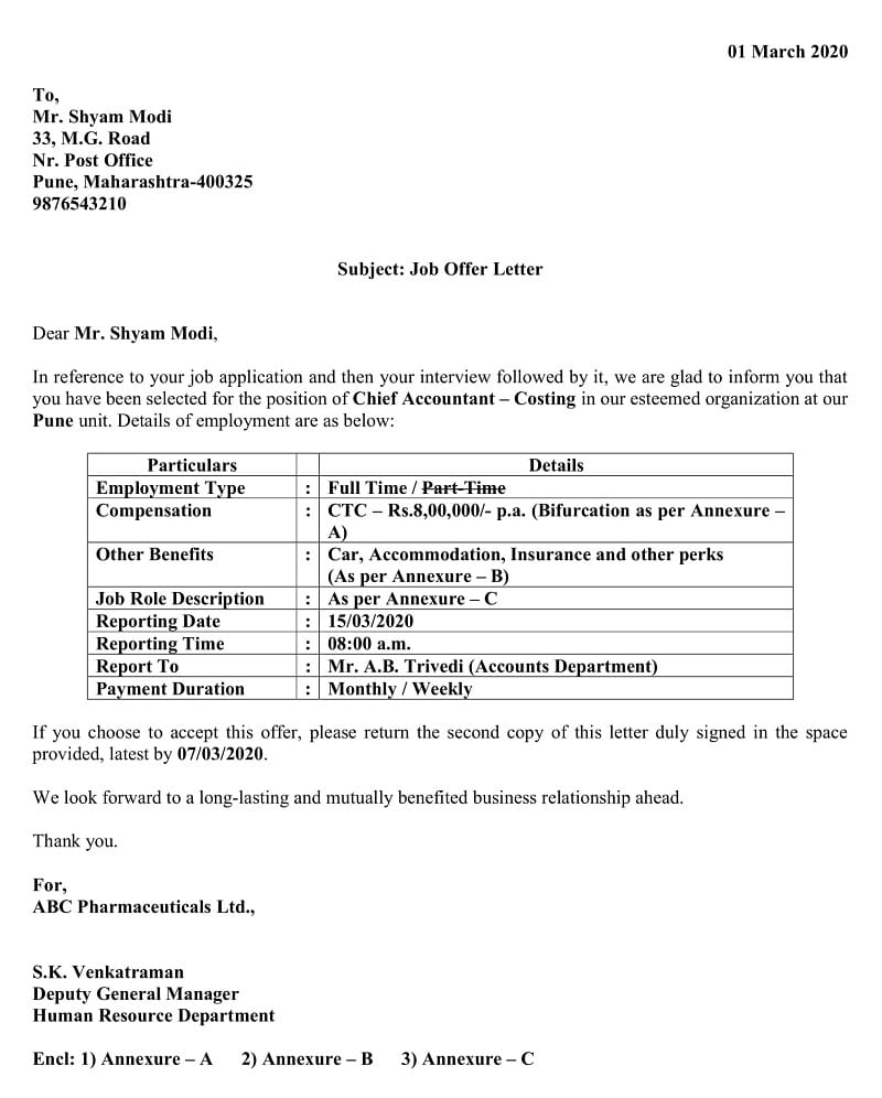 Download Job Offer Letter Excel Template ExcelDataPro