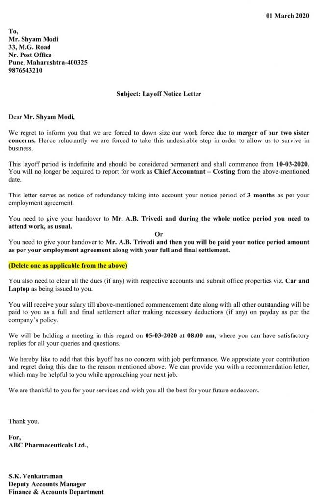 Download Layoff Notice Letter Excel Template Exceldatapro 7446