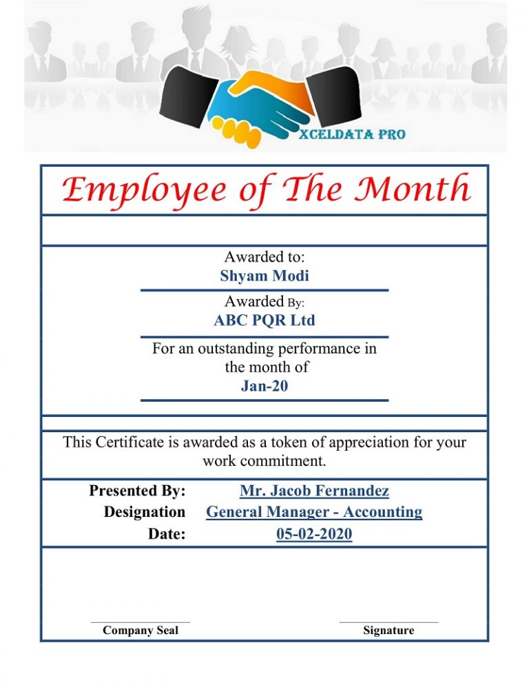 Download Employee Of The Month Certificate Excel Template ExcelDataPro