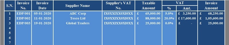 UK VAT Purchase Register