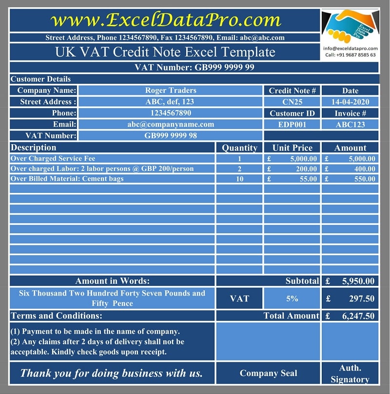 UK VAT Credit Note