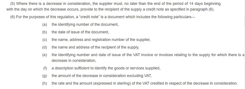 UK VAT Credit Note