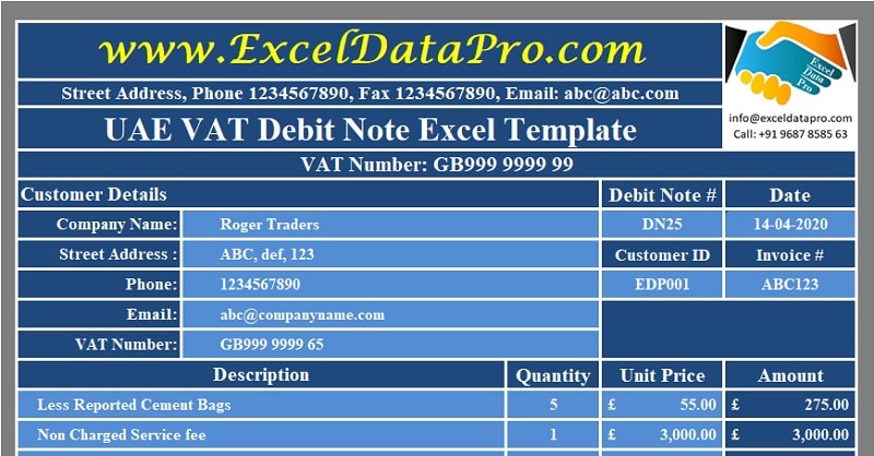 Download UK VAT Debit Note Excel Template