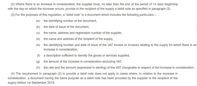 UK VAT Debit Note