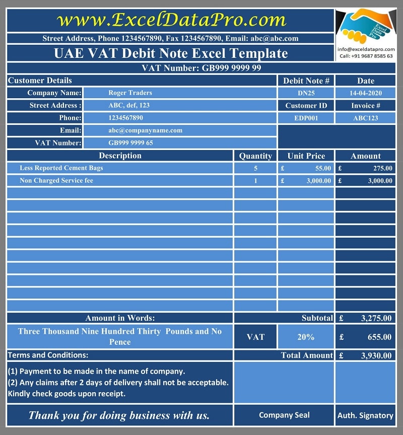 UK VAT Debit Note