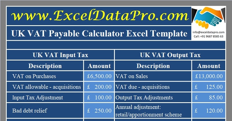 Download UK VAT Payable Calculator Excel Template