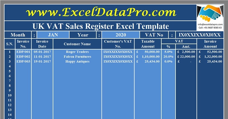 Download UK VAT Sales Register Excel Template