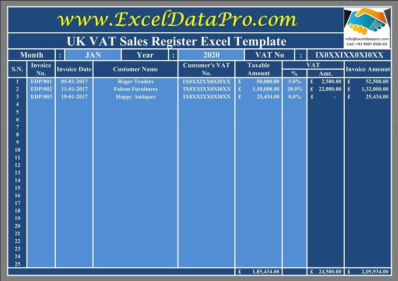 UK VAT Sales Register