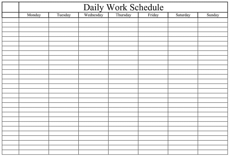 daily work schedule template free